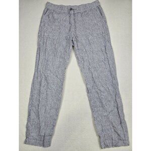 J Jill Love Linen Striped 100% Linen Pants XS Gray Elastic Waistband Pull On